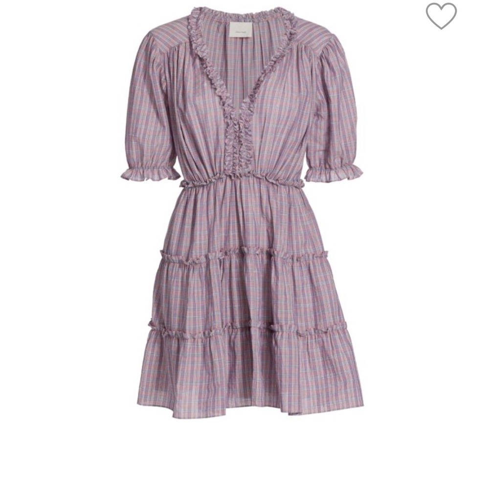 cinq a sept Lavender and Pink Striped Ruffle Mini Dress